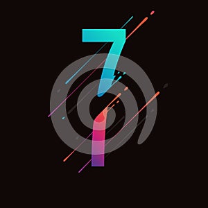 Modern abstract colorful number. Dynamic liquid ink splashes number. Vector design element for your art. Number 7