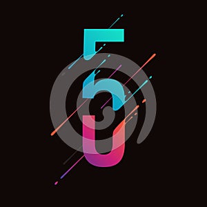 Modern abstract colorful number. Dynamic liquid ink splashes number. Vector design element for your art. Number 5 photo
