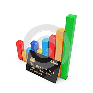 Modern Abstract Credit Card Next to Graphic Growth Bars. 3d Rendering