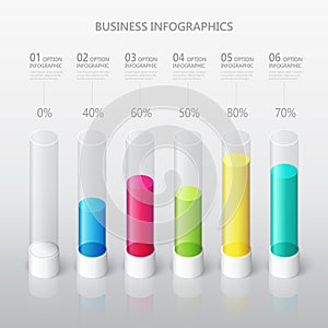 Modern abstract 3D cylindrical infographic template with six steps options. Business percentage graph template. EPS 10 photo