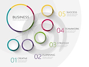 Modern abstract 3D infographic template with five steps for success. Business circle template with options for brochure, diagram, photo