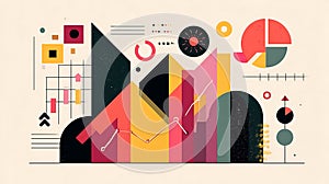 Abstract geometric data visualization chart with business graph and diagram elements art design