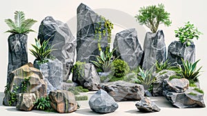 Modern Abstract Decor Stones with Plants for Garden Landscaping and Spa or Hotel Decoration