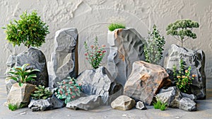 Modern Abstract Decor Stones with Plants for Garden Landscaping and Spa or Hotel Decoration