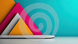 A modern abstract design with a gradient background and geometric shapes.