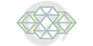 Modern abstract geometric hexagon pattern with overlapping green and yellow triangular elements for creative design projects