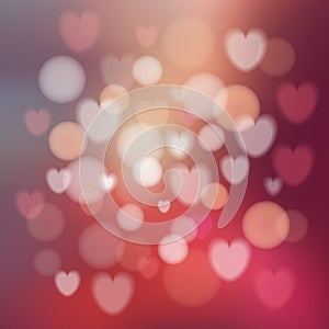 Modern abstract glow colorful background with hearts, bokeh effect,