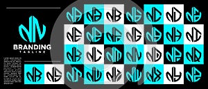 Modern abstract initial letter N NN logo stamp set