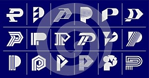 Modern abstract line letter P logo bundle photo