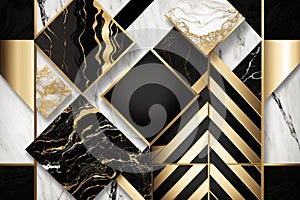 Modern abstract marbled art deco background, marble mosaic. Agate stone texture, granite, jasper. Ornamental black white gold