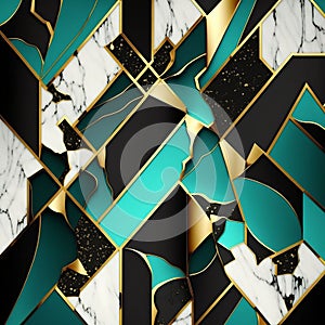 Modern abstract marbled background, marble mosaic, turquoise, agate stone texture, granite, jasper. Ornamental black white gold