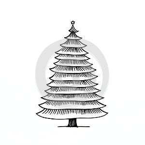 Modern abstract modernist Christmas tree concept as black and white logo. Xmas tree as a symbol of Christmas of the birth of the