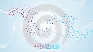 Modern abstract molecules structure for science or medical background. DNA helix or atom visualization. Molecular wave