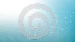 Modern abstract molecules structure for science or medical background. DNA helix or atom visualization. Molecular wave flow