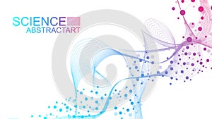 Modern abstract molecules structure for science or medical background. DNA helix or atom visualization. Molecular wave