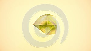 Modern abstract motion backdrop with colorful yellow polyhedron crystal construction transforming on beige background