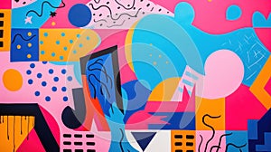 Modern abstract mural with colorful geometric details for decor