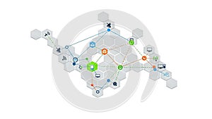 Interconnected Hexagonal Network Visualization for IoT and Digital Connectivity