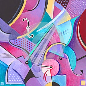 Modern abstract painting on a musical theme, hand painted, colourfull
