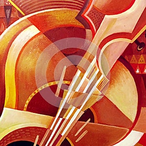 Modern abstract painting on a musical theme, hand painted, colourfull