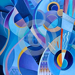 Modern abstract painting on a musical theme, hand painted, colourfull oil painting photo