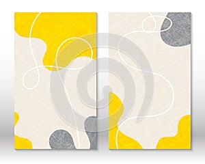 Modern abstract painting. Yellow, grey colors. Set of fluid geometric shapes. Abstract hand drawn watercolor effect