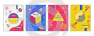 Modern abstract posters. Memphis geometric banners flyers billboards backgrounds, hipster creative vector shapes for