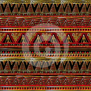 Modern abstract red and black geometric vector seamless pattern background wallpaper with vintage gold 3d greek