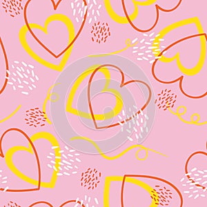 Modern abstract seamless pattern with heart shapes. Romantic hand drawn vector design illustration