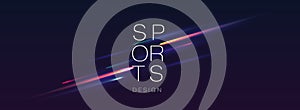 Modern abstract sport stylish background with neon lights on dark backdrop. Night race advertising. Dynamic cover or