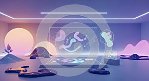 Futuristic Abstract Techscape, Immersive Virtual Reality Environment photo