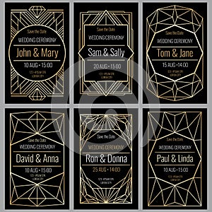 Modern abstract vector backgrounds in art deco style. Classy wedding invitations with geometric frame