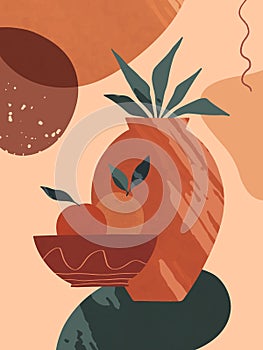Modern abstract vector illustration with vases,organic various shapes and leaves