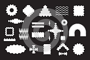 Modern Abstract wavy flat solid and blank white random odd shapes icons set design elements on black photo
