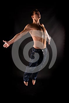 Modern acrobat jumping