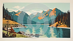 Vintage Lake And Mountain Poster In Whistlerian Style photo