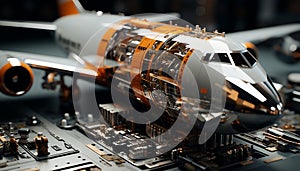 Modern aerospace industry machinery, equipment, and technology in action generated by AI