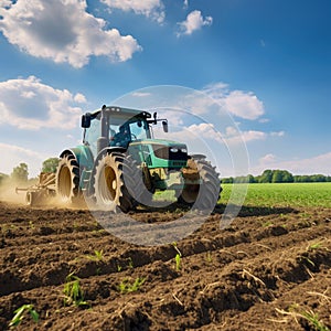 Modern agricultural Tractor working on fileds