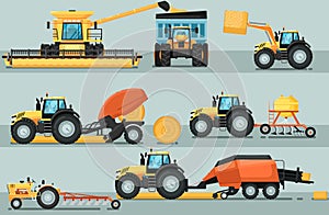 Modern agricultural vehicle isolated set