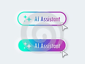 Modern AI assistant Button. 3D push button. AI stars. Artificial intelligence technology concept. Chat with AI. UI UX design,