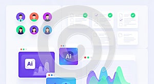 Modern ai interface design with user profiles charts and data visualization elements