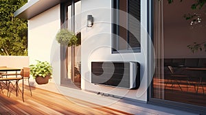 Modern air conditioner on the wall of a modern house, Generative AI illustrations