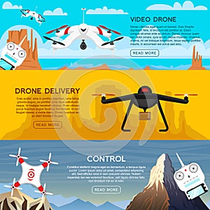 Modern air drones for card and remote control. Video and photo and delivery. Science and technologies. Radio robot with