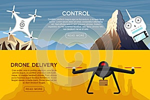 Modern air drones for card and remote control. Video and photo and delivery. Science and technologies. Radio robot with