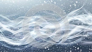 Modern air effect with cold wind and snow on transparent background. White winter frost wave flow PNG. Abstract flow of