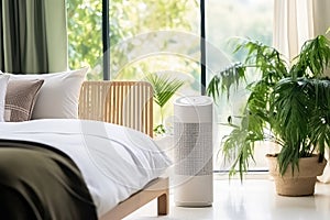 Modern Air Purifier In Tropical Bedroom Setting