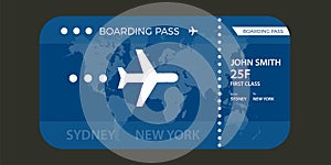 Modern airline ticket design with flight time and passenger name. vector illustration