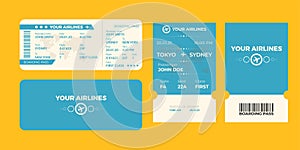 Modern airline ticket design with flight time and passenger name. vector illustration