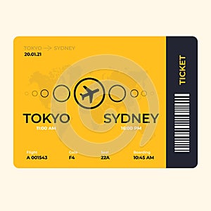 Modern airline ticket design with flight time and passenger name. vector illustration