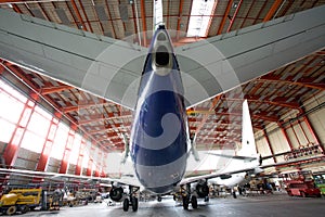 Modern airplane in the hangar